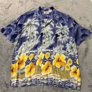 Vintage Thumbs Up Hawaiian Shirt Red Floral Hibiscus Mens XL Button Up Rayon 90s